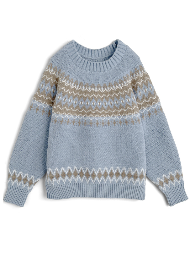 正規品♡トイプードル柄ネル上下セット♡クリーム セール】 ノルディック柄クルーネックセーター （ニット