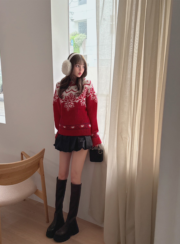 ノルディック柄ニットトップス