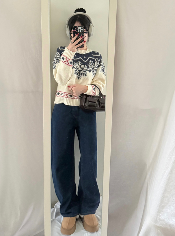 ノルディック柄ニットトップス