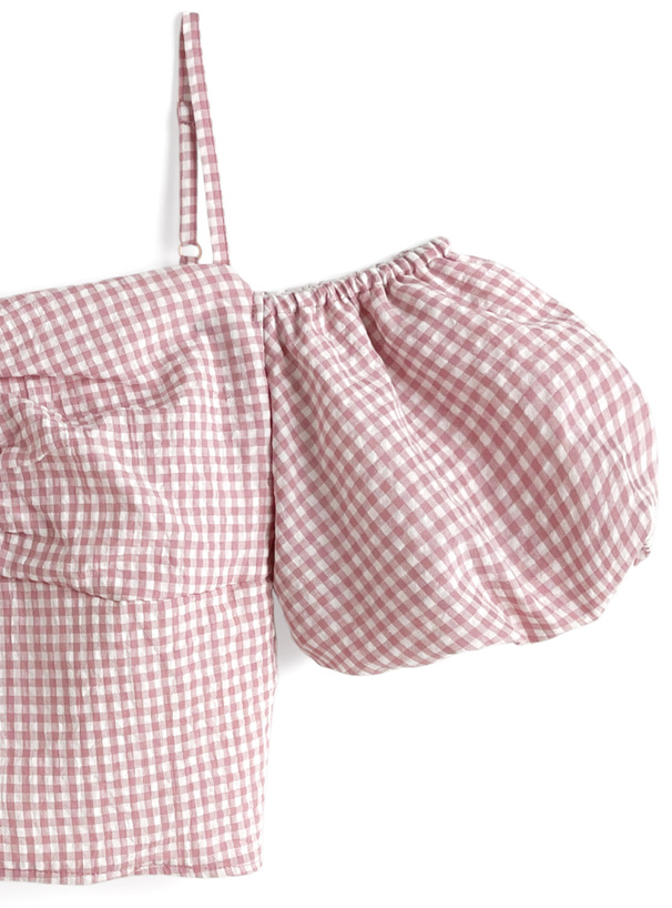 ギンガムチェックオフショルブラウス