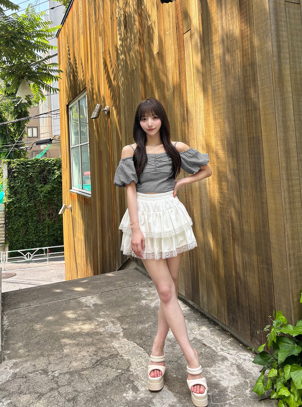 ギンガムチェックオフショルブラウス