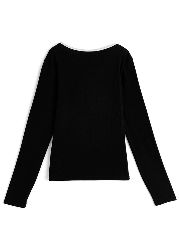 ダブルリボン配色パイピングリブトップス