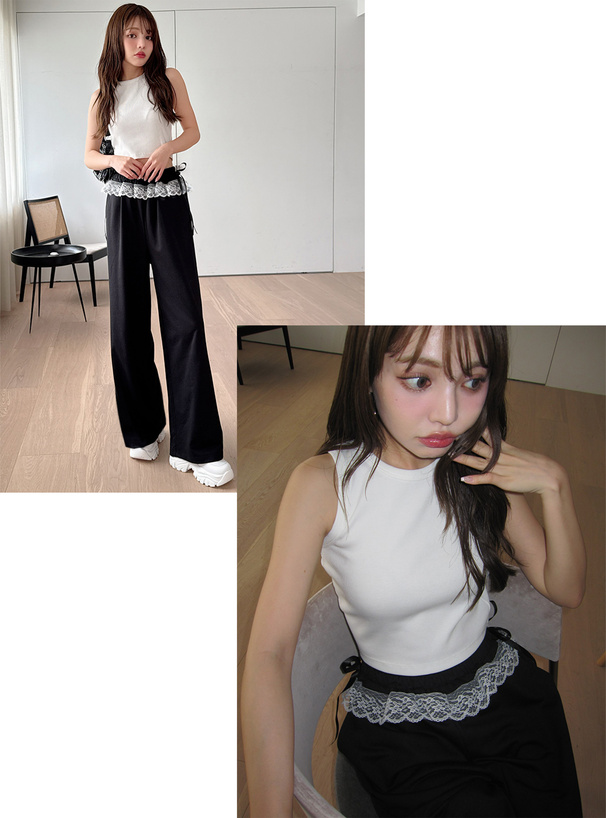 リボンレースフリルスウェットパンツ