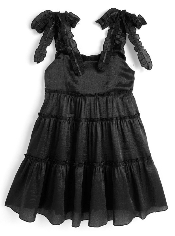 予約販売] ブラックスカラップ袖フリルワンピース☆コサージュ