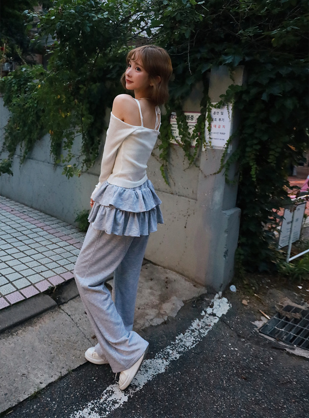 ティアードペプラムスウェットパンツ