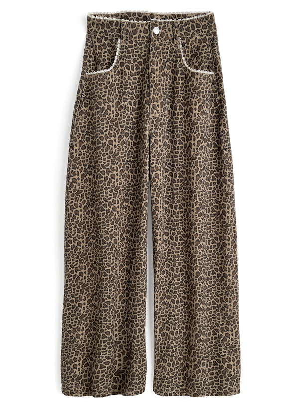 レースデザインレオパードワイドパンツ