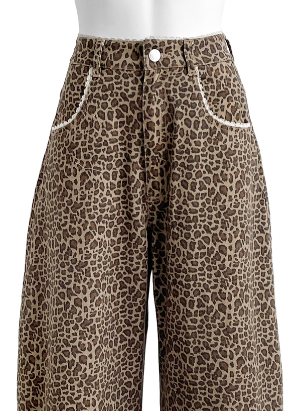 レースデザインレオパードワイドパンツ[gn498] | レディース