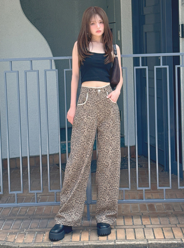 レースデザインレオパードワイドパンツ[gn498] | レディース