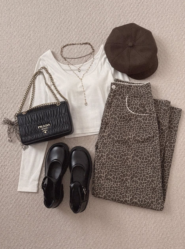 レースデザインレオパードワイドパンツ[gn498] | レディース