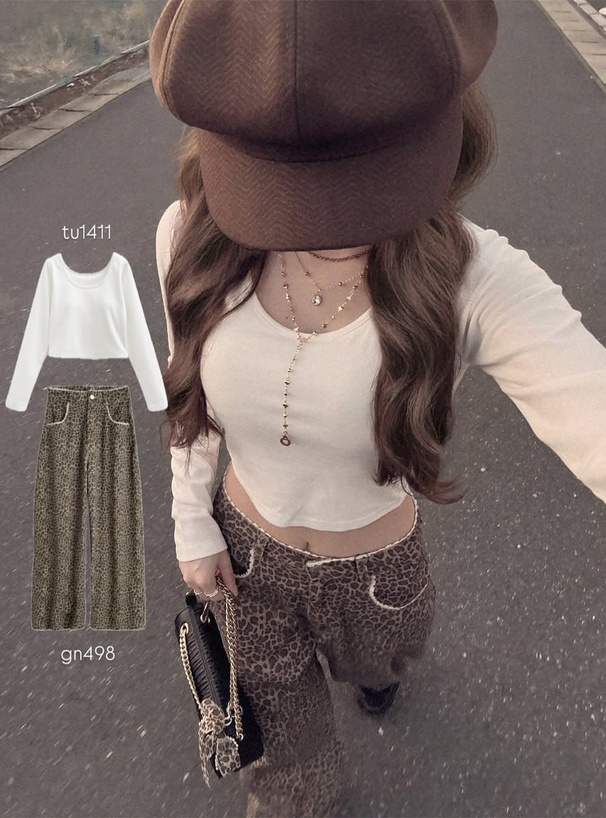 レースデザインレオパードワイドパンツ[gn498] | レディース