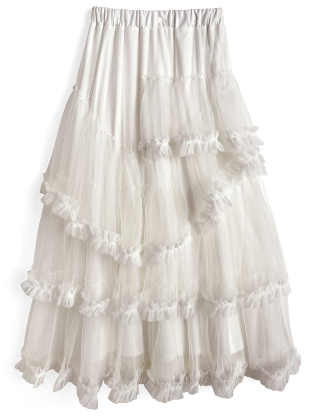 ティアードフリルチュールロングスカート