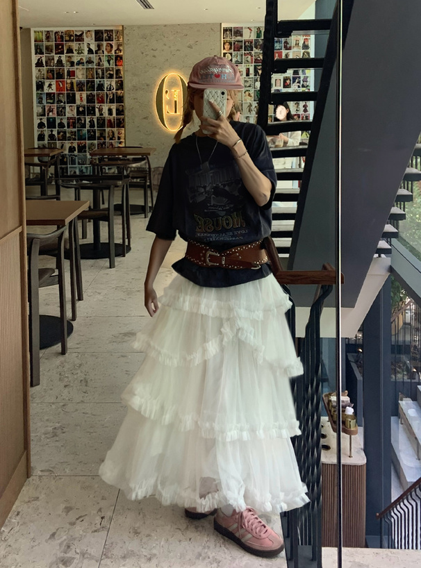 ティアードフリルチュールロングスカート