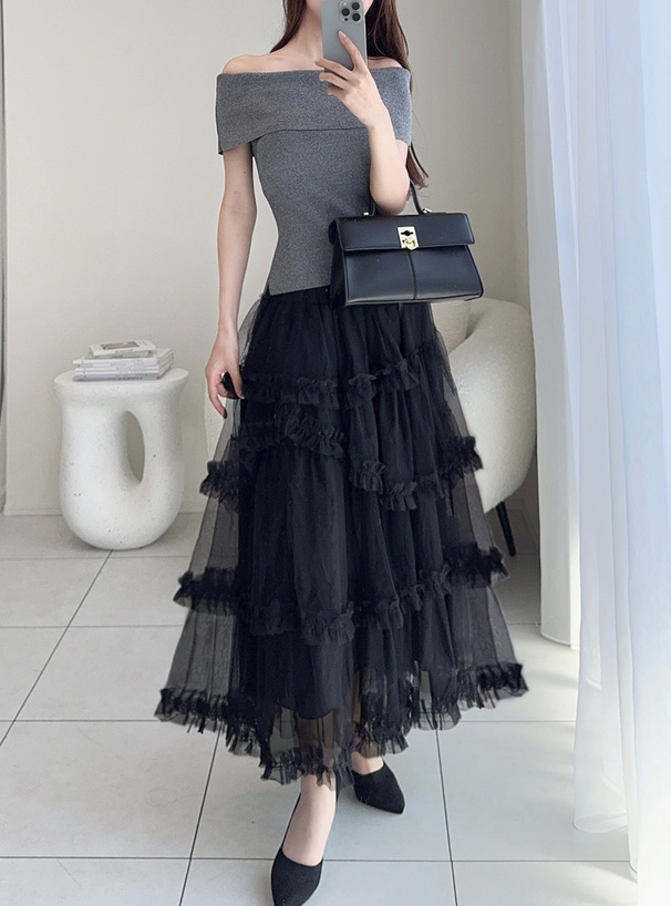 ティアードフリルチュールロングスカート