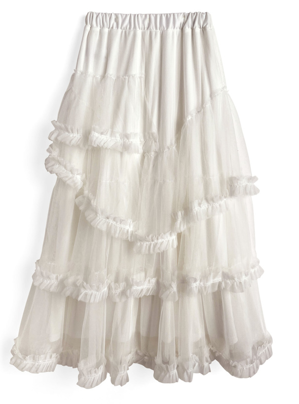 ティアードフリルチュールロングスカート