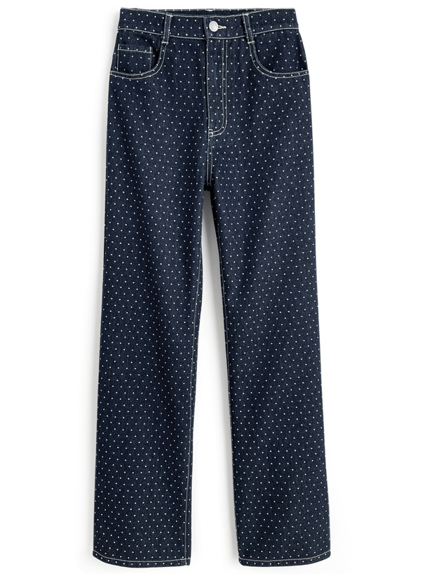 ドット柄ストレートデニムパンツ[gn500]