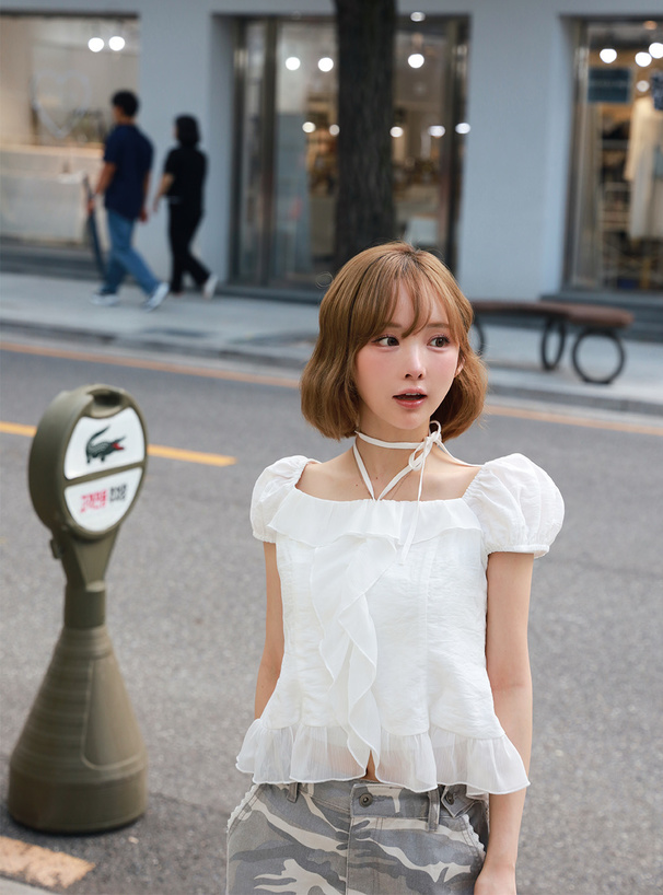 2Wayパフスリーブフリルブラウス