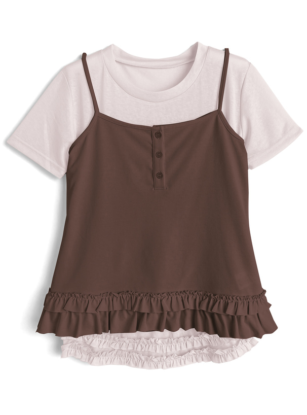 シアーTシャツxフリルキャミソールアンサンブル