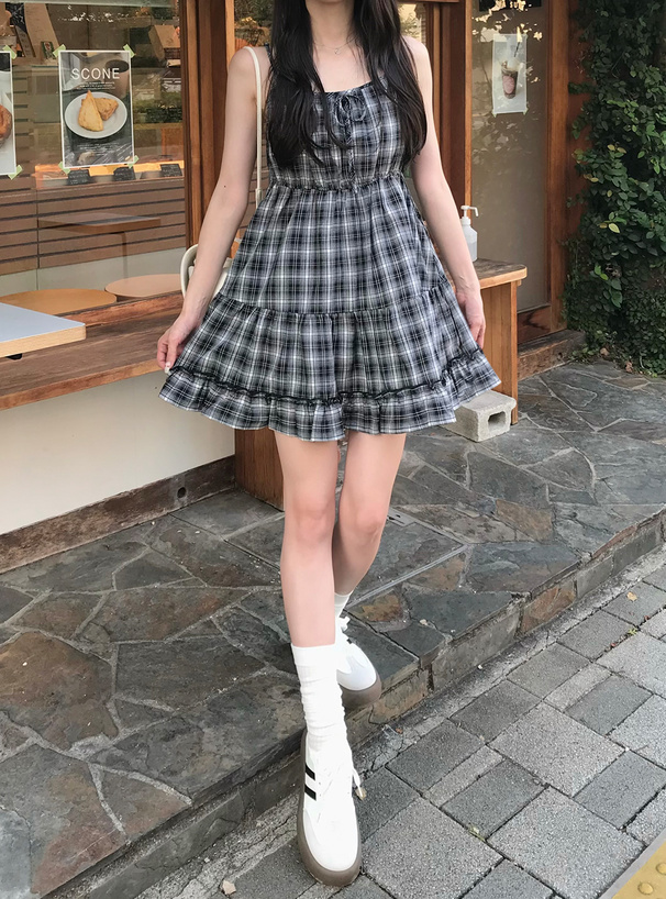 チェック柄 半袖ミニワンピース チェック柄半袖ミニワンピース グレー evelyn チェック柄 半袖ミニ