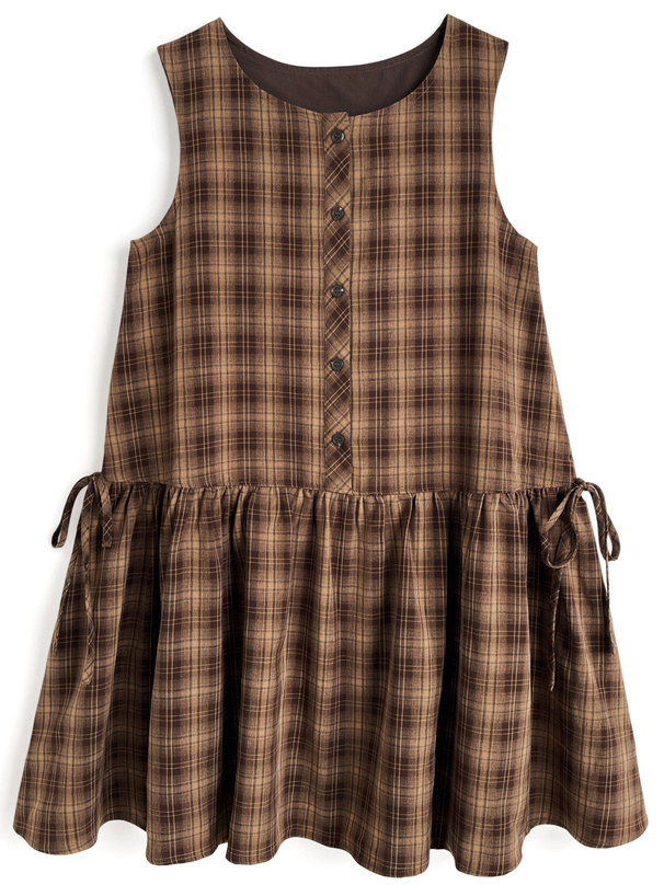 チェック柄サイドリボンノースリーブミニワンピース[gn510