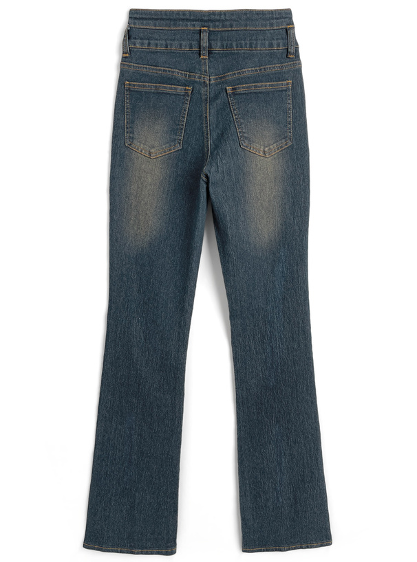 裾スリットストレッチデニムフレアパンツ