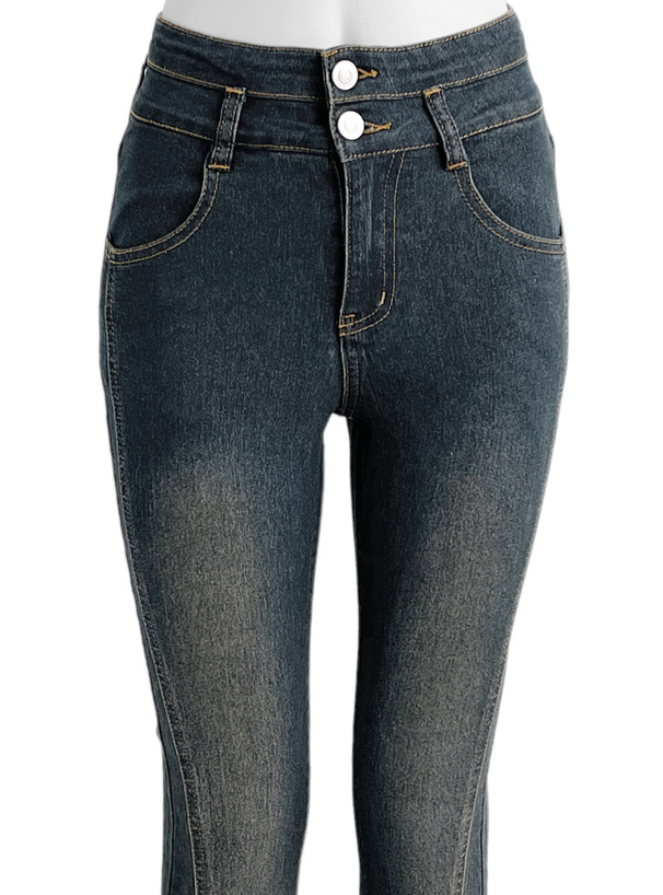 裾スリットストレッチデニムフレアパンツ