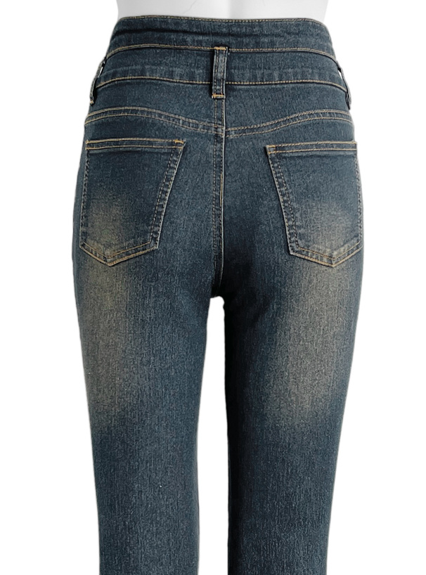 裾スリットストレッチデニムフレアパンツ