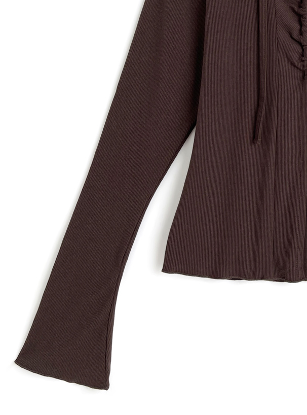 タイ付きフロントギャザーフレアスリーブトップス