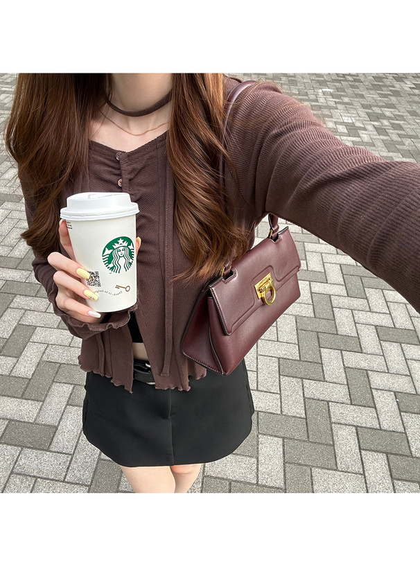 タイ付きフロントギャザーフレアスリーブトップス