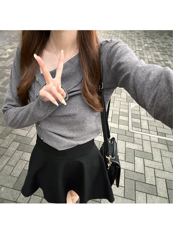 アシンメトリータックボタンリブトップス[gn520] | レディース