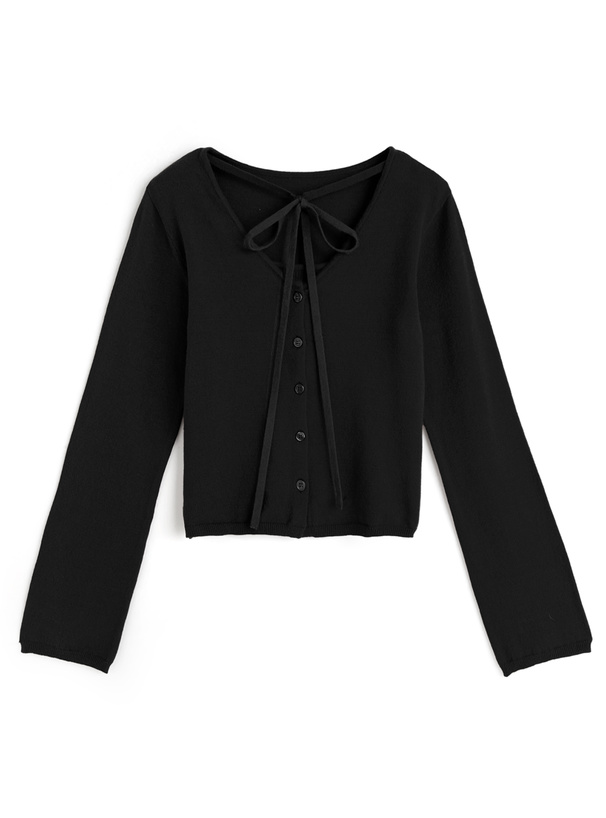 ネックリボンレイヤード風ニットトップス