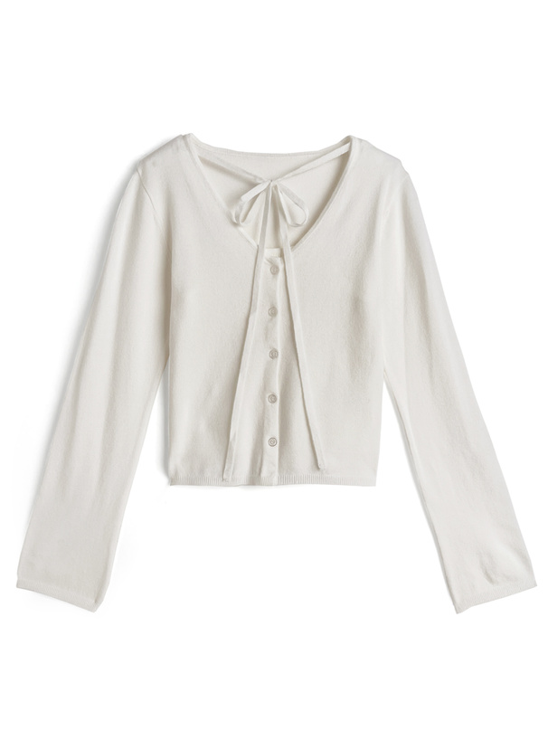 ネックリボンレイヤード風ニットトップス