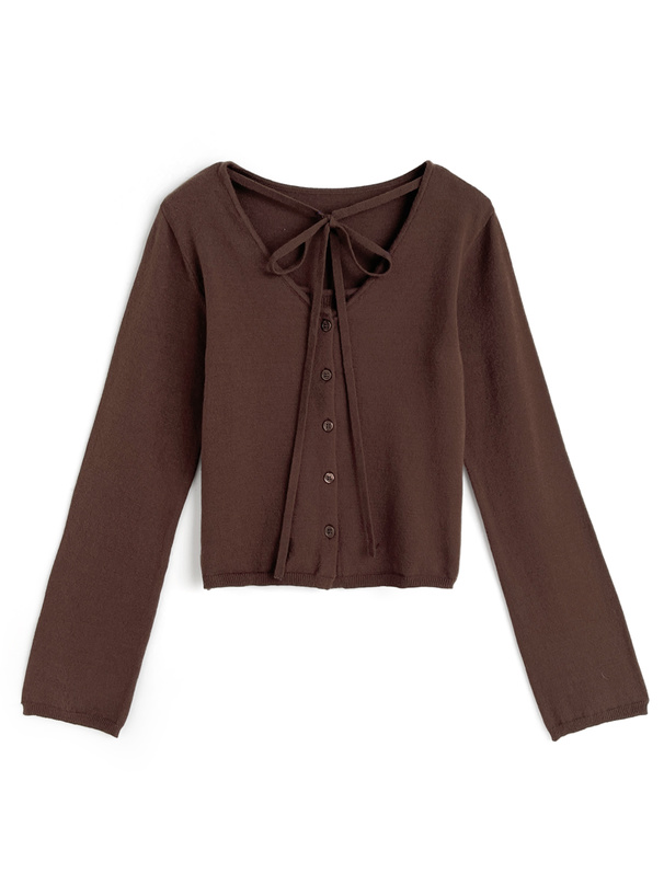 ネックリボンレイヤード風ニットトップス