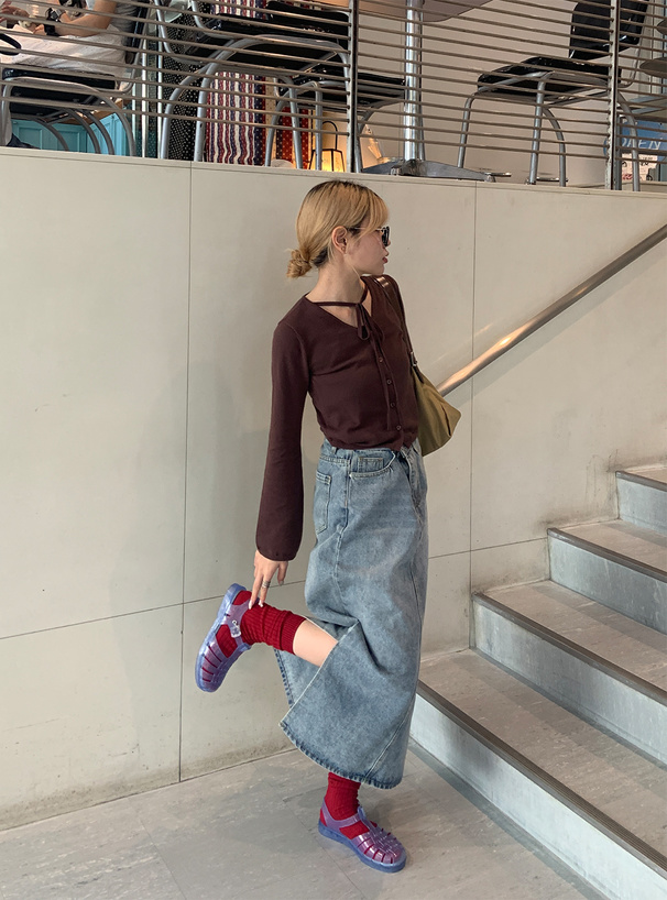 ネックリボンレイヤード風ニットトップス