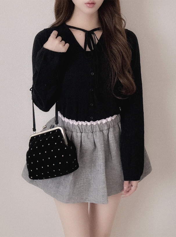 ネックリボンレイヤード風ニットトップス