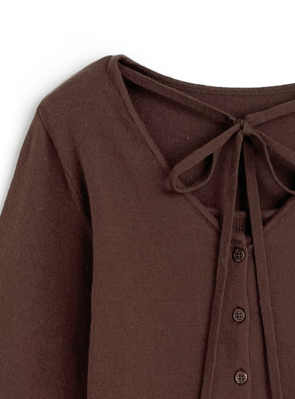 ネックリボンレイヤード風ニットトップス