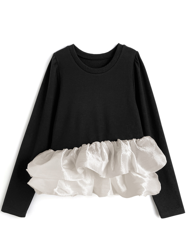 バルーンフリルドッキングスウェットトップス