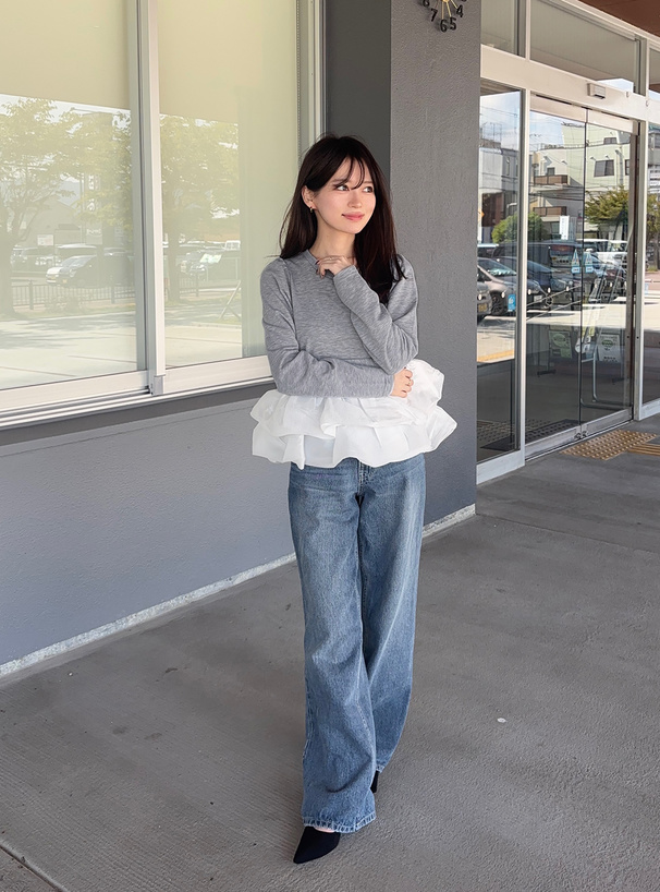 バルーンフリルドッキングスウェットトップス