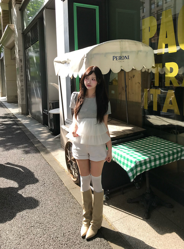 バルーンフリルドッキングスウェットトップス