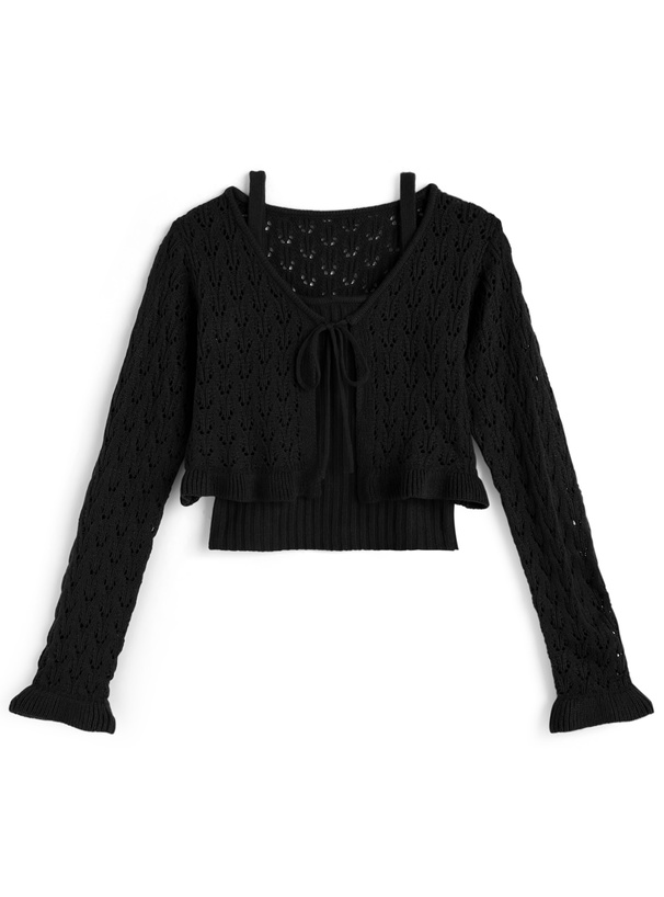 透かし編みニットカーディガン×キャミソールアンサンブル[gn526]