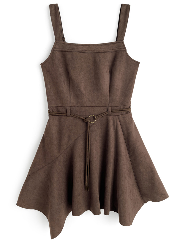 ベルト付きスエードイレヘムミニワンピース