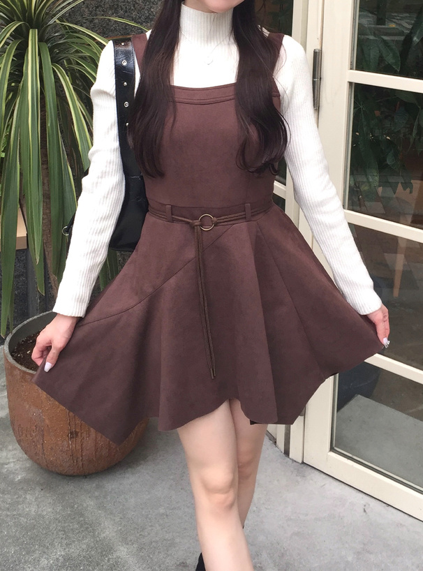 ベルト付きスエードイレヘムミニワンピース