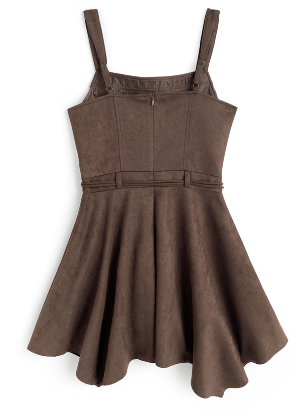 ベルト付きスエードイレヘムミニワンピース