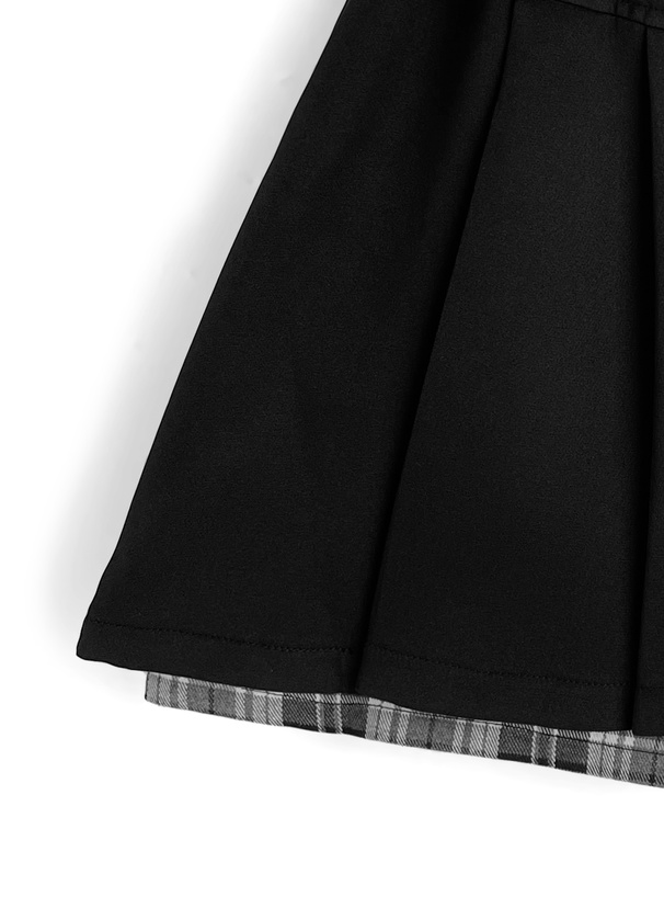 ベルト付きチェック柄レイヤード風スカートパンツ