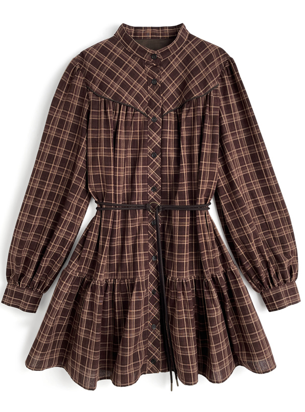 ベルト付きチェック柄シャツワンピース[gn538] | レディース