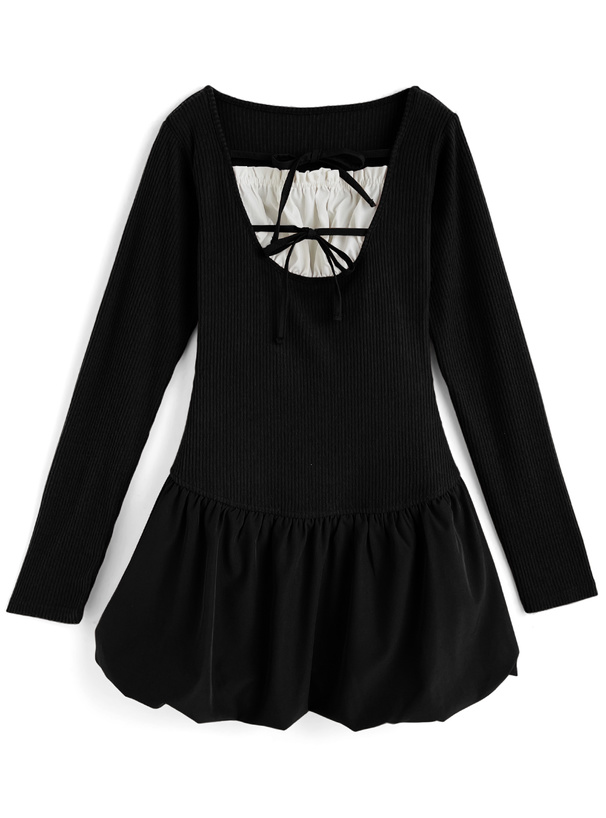 Darich ダブルリボンドッキングバルーンミニワンピース　ブラック　Free ダーリッチ Darich ダブルリボンドッキングバルーンミニワンピース