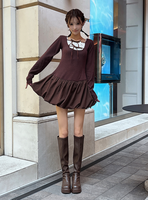 リボンドッキングバルーンミニワンピース[gn544] | レディース