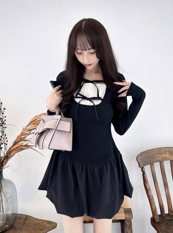 ダブルリボンドッキングバルーンミニワンピース ダーリッチ Darich ダブルリボンドッキングバルーンミニ