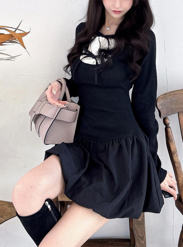 レイチェルコーミー　ミニワンピース　ブラック リボンドッキングバルーンミニワンピース[gn544] | レディース