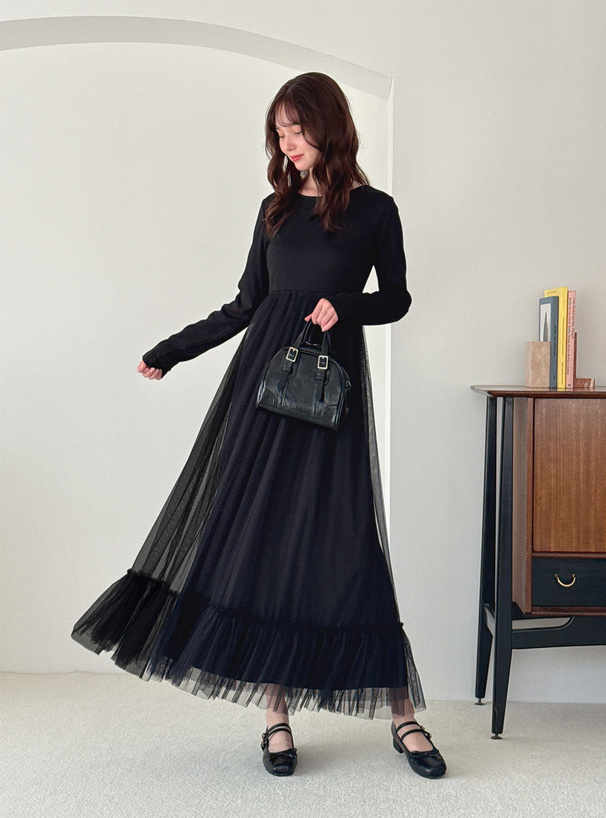 チュールドッキングロングワンピース[gn545] | レディースファッション