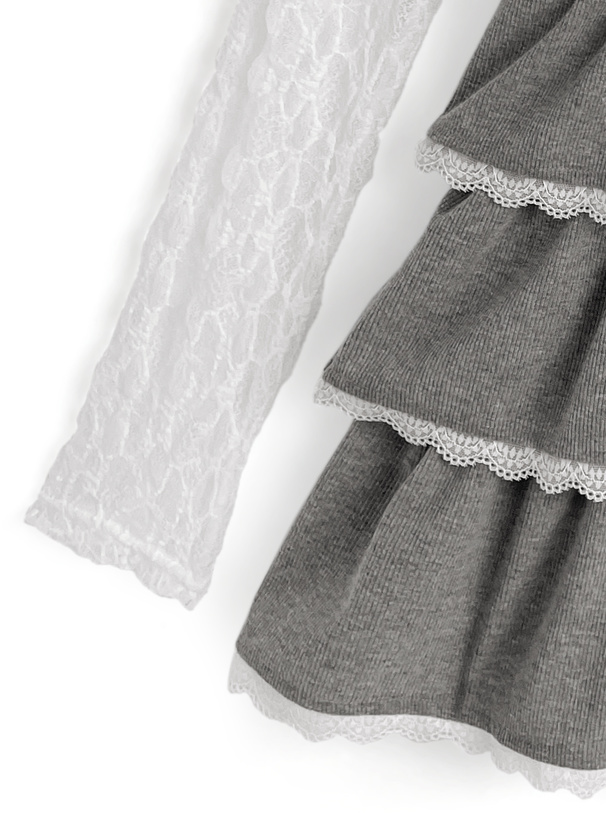 レースカーディガン×レースティアードフリルキャミソールミニワンピースセットアップ